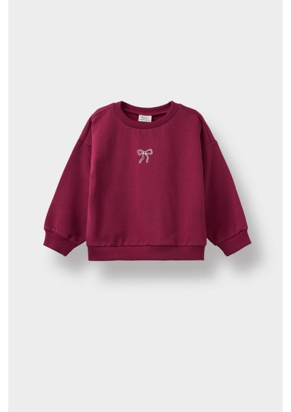 Kız Bebek Bisiklet Yaka İçi Yumuşak Tüylü Baskılı Sweatshirt E8352A525AU