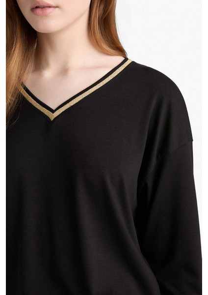 Regular Fit V Yaka Uzun Kollu Tişört G0210AX25AU indirimleri