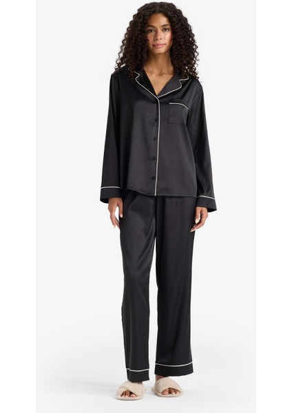 Pijama Takımı Regular Fit Saten Uzun Kollu Üst Uzun Alt-Fall in Love C9444AX25AU