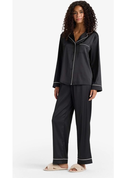 Pijama Takımı Regular Fit Saten Uzun Kollu Üst Uzun Alt-Fall in Love C9444AX25AU fiyatları