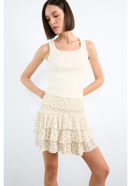 Çiçekli Beli Lastikli Mini Etek F7905AX25SM modelleri