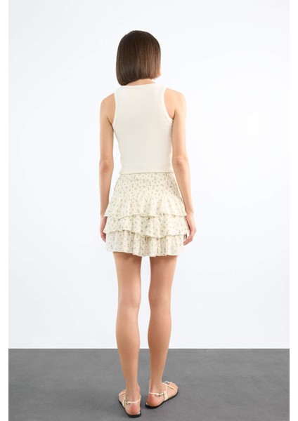 Çiçekli Beli Lastikli Mini Etek F7905AX25SM