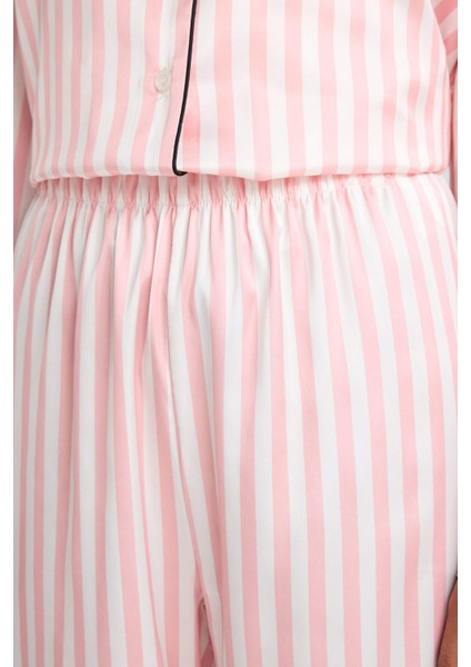 Pijama Takımı Regular Fit Çizgili Saten Uzun Kollu Üst Uzun Alt-Fall in Love C9445AX25AU indirimleri