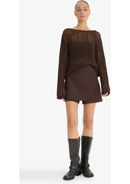 Regular Fit Kayık Yaka Ajurlu Kazak fiyatları