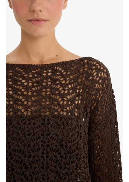 Regular Fit Kayık Yaka Ajurlu Kazak indirimleri