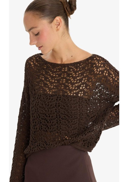 Regular Fit Kayık Yaka Ajurlu Kazak F7079AX25AU