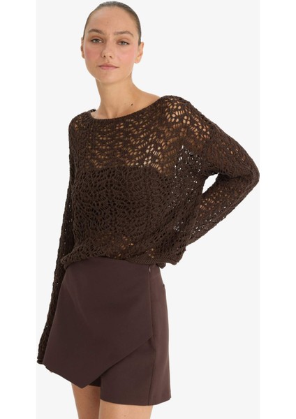 Regular Fit Kayık Yaka Ajurlu Kazak F7079AX25AU fırsatları