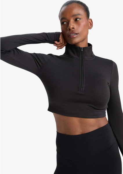 Fit Slim Fit Dar Kesim Fermuarlı Dik Yaka İçi Yumuşak Tüylü Esnek Kumaş Uzun Kollu Tişört fırsatları