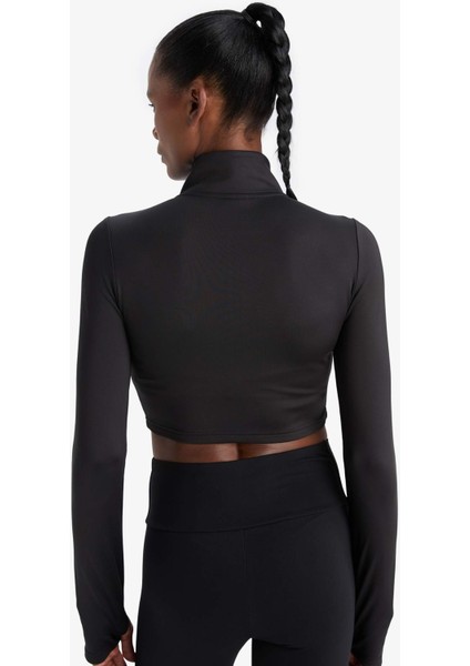 Fit Slim Fit Dar Kesim Fermuarlı Dik Yaka İçi Yumuşak Tüylü Esnek Kumaş Uzun Kollu Tişört