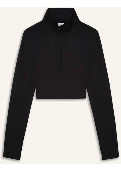 Fit Slim Fit Dar Kesim Fermuarlı Dik Yaka İçi Yumuşak Tüylü Esnek Kumaş Uzun Kollu Tişört