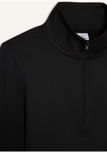 Fit Slim Fit Dar Kesim Fermuarlı Dik Yaka İçi Yumuşak Tüylü Esnek Kumaş Uzun Kollu Tişört