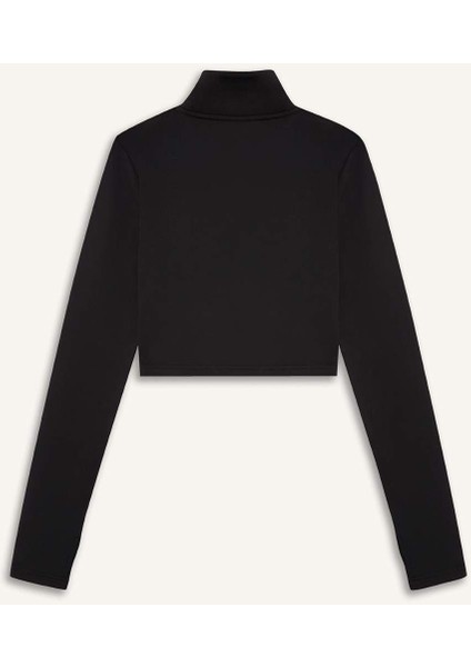 Fit Slim Fit Dar Kesim Fermuarlı Dik Yaka İçi Yumuşak Tüylü Esnek Kumaş Uzun Kollu Tişört