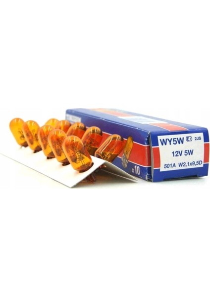 12V 5W T10 Dipsiz Park Ampul Sarı WY5W (10 Adet) 501A