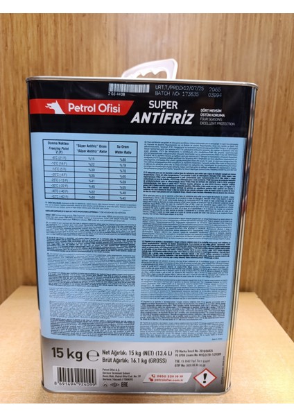 Süper Antifriz (Yeşil) 15 kg 7.ay 2025 Üretim fiyatları