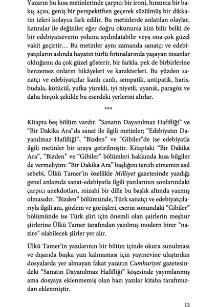 Sanatın Ve Edebiyatın Dayanılmaz Hafifliği - Ülkü Tamer indirimleri