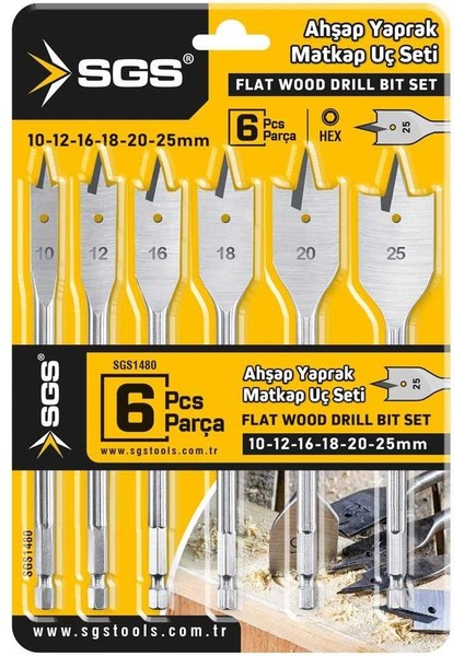 Ahşap Yaprak Matkap Ucu Seti - 6 Parça 10-12-16-18-20-25 Mm.