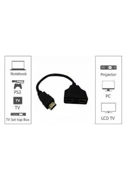HDMI Splitter Adaptör Kablosu, Erkek-Hdmi Dişi x 2 Adaptör 30 cm Kablo Çoklayıcı Splitter, Aynı Anda Iki Aynı Tv 1080P