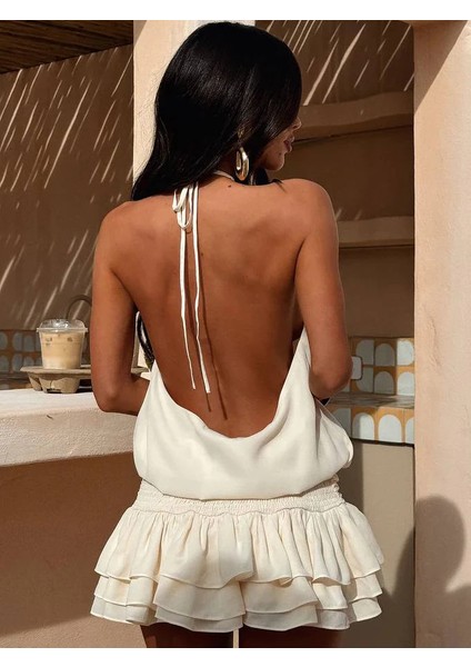 Forest Sırt Dekolteli Saten Elbise