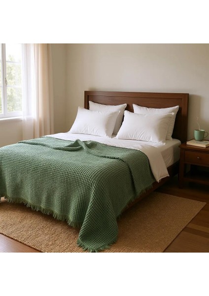 HB&Victory Waffle %100 Pamuk Premium Yatak Örtüsü Haki Renk Tek Kişilik 160X240 cm