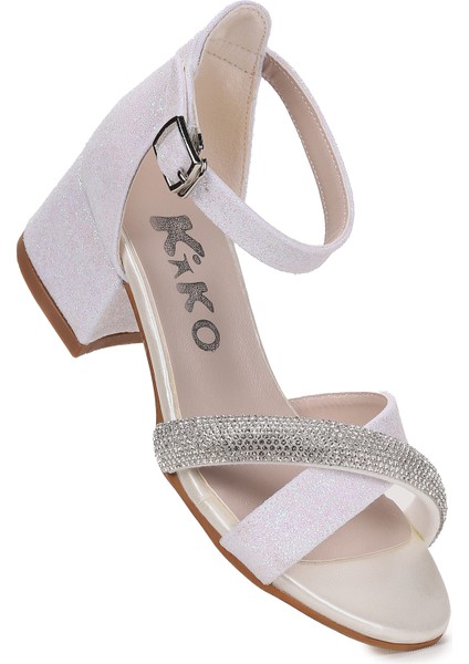 Tanda Kum Simli Kız Çocuk 4 cm Topuklu Sandalet Abiye Ayakkabı