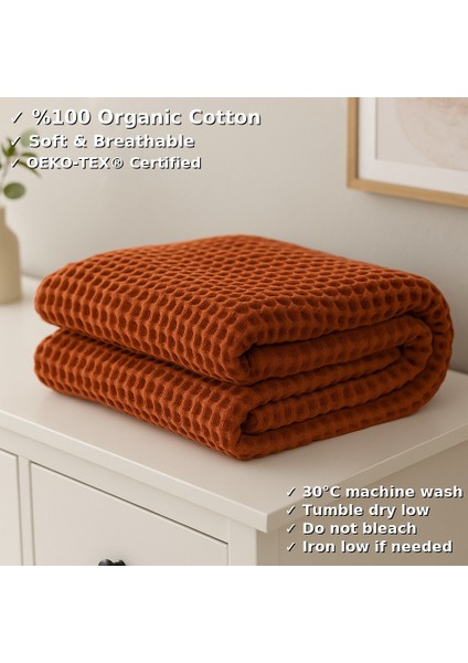 HB&Victory Waffle %100 Pamuk Premium Yatak Örtüsü Tarçın Renk Tek Kişilik 160X240 cm