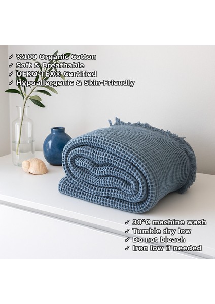HB&Victory Waffle %100 Pamuk Premium Yatak Örtüsü Deniz Mavisi Renk Tek Kişilik 160X240 cm fiyatları