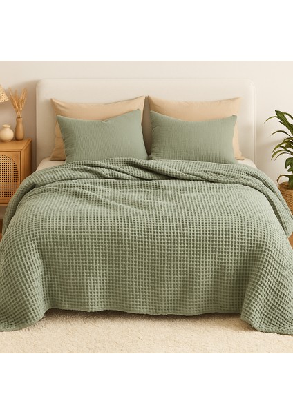 HB&Victory Waffle %100 Pamuk Premium Yatak Örtüsü Çağla Yeşili Renk Çift Kişilik 230X250 cm