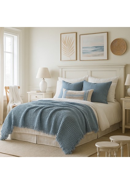 HB&Victory Waffle %100 Pamuk Premium Yatak Örtüsü Deniz Mavisi Renk Çift Kişilik 230X250 cm modelleri