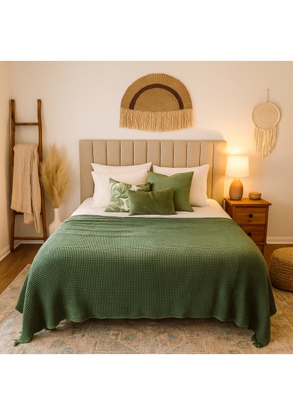 HB&Victory Waffle %100 Pamuk Premium Yatak Örtüsü Haki Renk Çift Kişilik 230X250 cm fırsatları