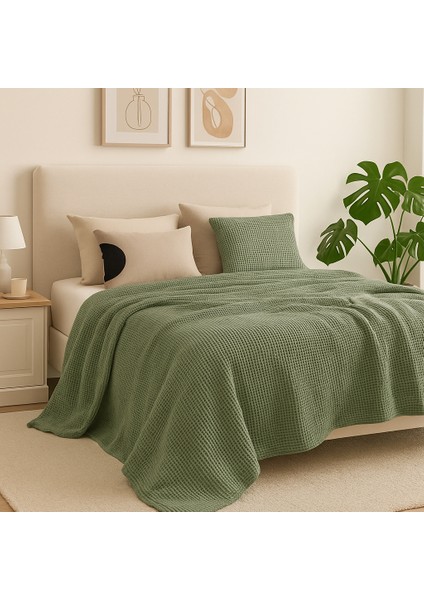 HB&Victory Waffle %100 Pamuk Premium Yatak Örtüsü Haki Renk Çift Kişilik 230X250 cm indirimleri