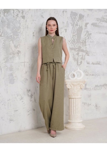 Broşlu Yelek Pantolon Takım Haki S255821 modelleri