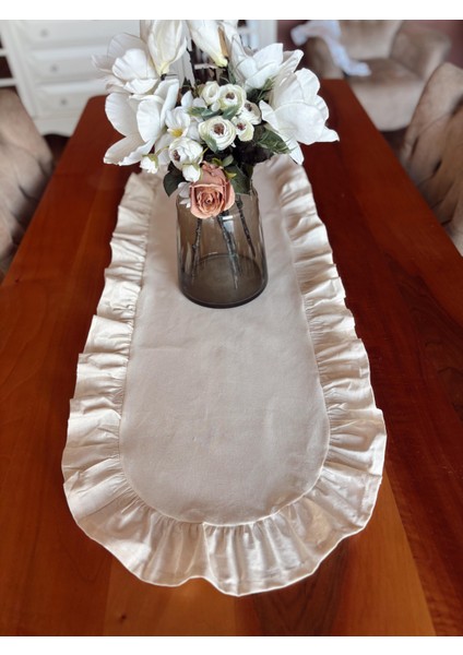 Nurgita Home Natürel Ham Keten Fırfırlı Oval Runner fiyatları