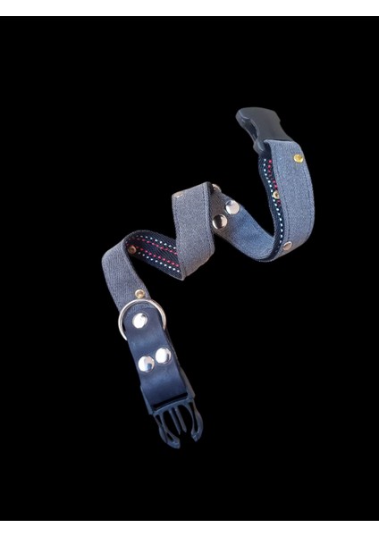 Köpek Boyun Tasması köpek kolyesi Gri Kot Deri Kombinasyonlu Zımbalı Ayarlamalı Dog Collar T4-6