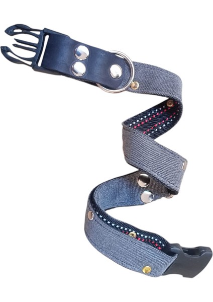 Köpek Boyun Tasması köpek kolyesi Gri Kot Deri Kombinasyonlu Zımbalı Ayarlamalı Dog Collar T4-6