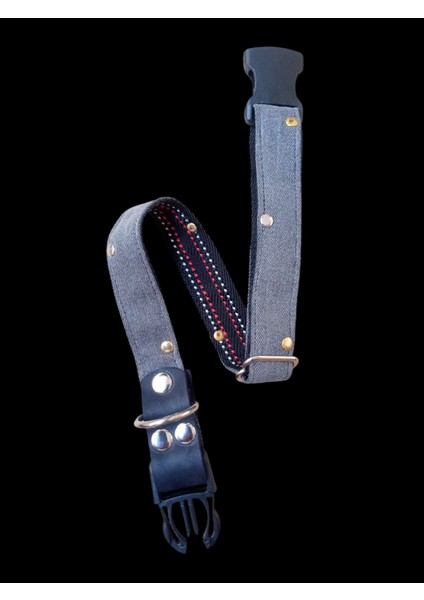 Köpek Boyun Tasması köpek kolyesi Gri Kot Deri Kombinasyonlu Zımbalı Ayarlamalı Dog Collar T4-6