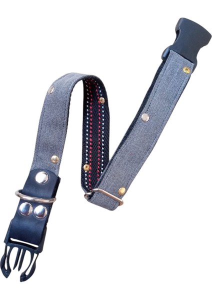 Köpek Boyun Tasması köpek kolyesi Gri Kot Deri Kombinasyonlu Zımbalı Ayarlamalı Dog Collar T4-6