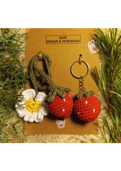 2' Li Set Amigurumi Çilek Figürlü Kitap Ayracı ve Anahtarlık fiyatları