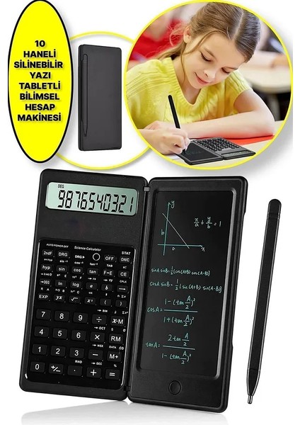 Silinebilir LCD Yazı Tabletli, Kalemli Katlanabilir Bilimsel Hesap Makinesi