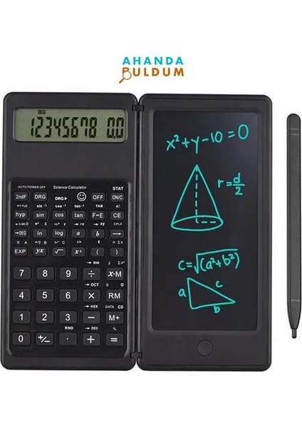 Silinebilir LCD Yazı Tabletli, Kalemli Katlanabilir Bilimsel Hesap Makinesi