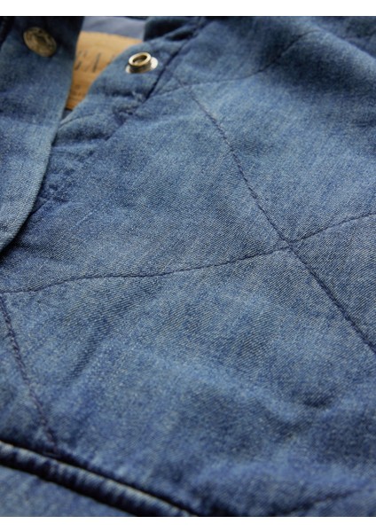 Kadın Mavi Yastıklı Denim Gömlek Ceket modelleri