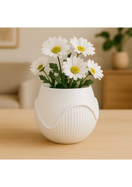 3D Dalgalı Kaburgalı Saksı BEYAZ-214