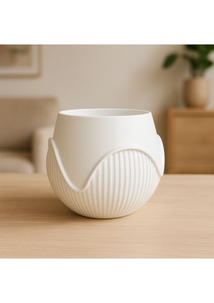 3D Dalgalı Kaburgalı Saksı BEYAZ-214 fiyatları