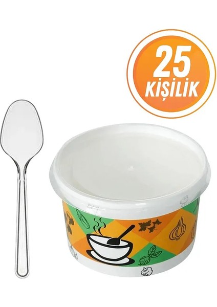 Karton Çorba Kasesi Kaşıklı Set Kapaklı 25 Kişilik 16 Oz