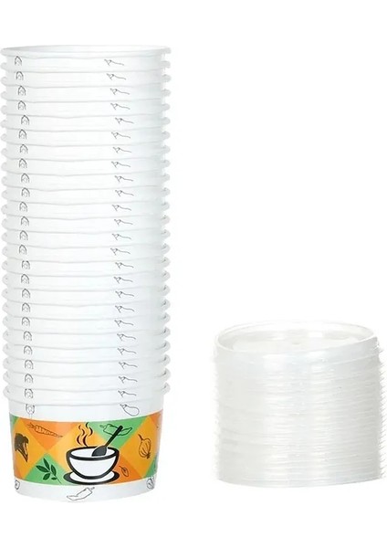 Karton Çorba Kasesi Kaşıklı Set Kapaklı 25 Kişilik 16 Oz modelleri