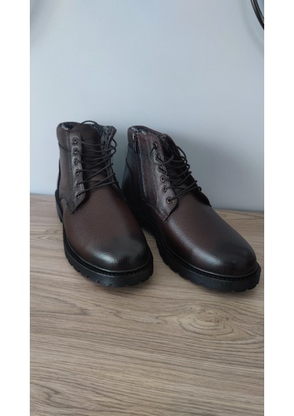 Kahverengi Hakiki Deri Içi Kürklü Su Geçirmez Kauçuk Taban Bot indirimleri