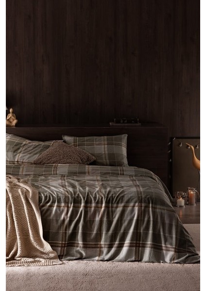 Yeni Sezon Roger Çift Kişilik %100 Pamuk Flanel Nevresim Takımı - Haki - Haki