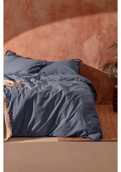Yeni Sezon Sona King Size Püsküllü Nevresim Takımı - Indigo