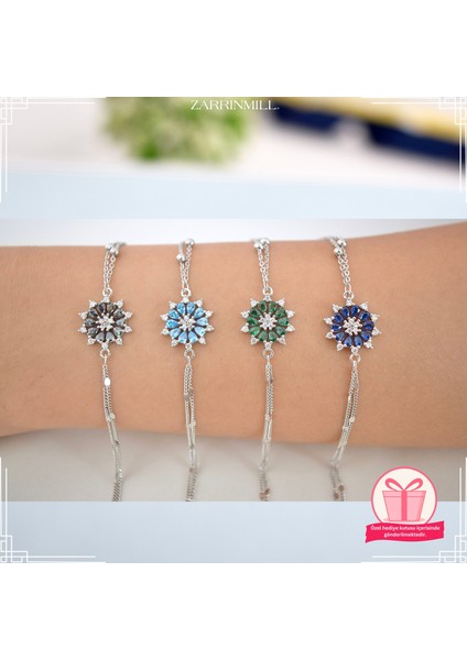 Kadin 925 Ayar Gümüş Renkli Kar Tanesi Zümrüt Taşlı Bileklik fırsatları