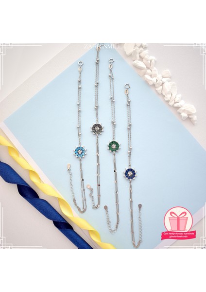 Kadin 925 Ayar Gümüş Renkli Kar Tanesi Zümrüt Taşlı Bileklik indirimleri