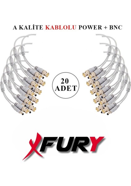20 Adet Kablolu Hazır Bnc + Dc Power Jack Kablolu Y Tipi Konnektör